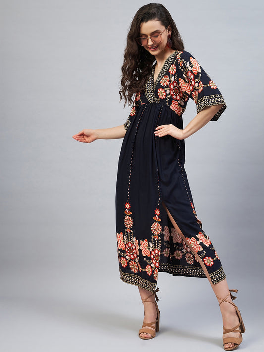 Women's Printed V Neck Dress