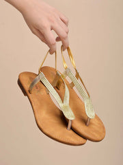 Shoetopia Metallic Ethnic Golden Flat Sandals For Women & Girls