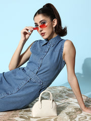 Women'sLight Blue Denim Dress with front button detail