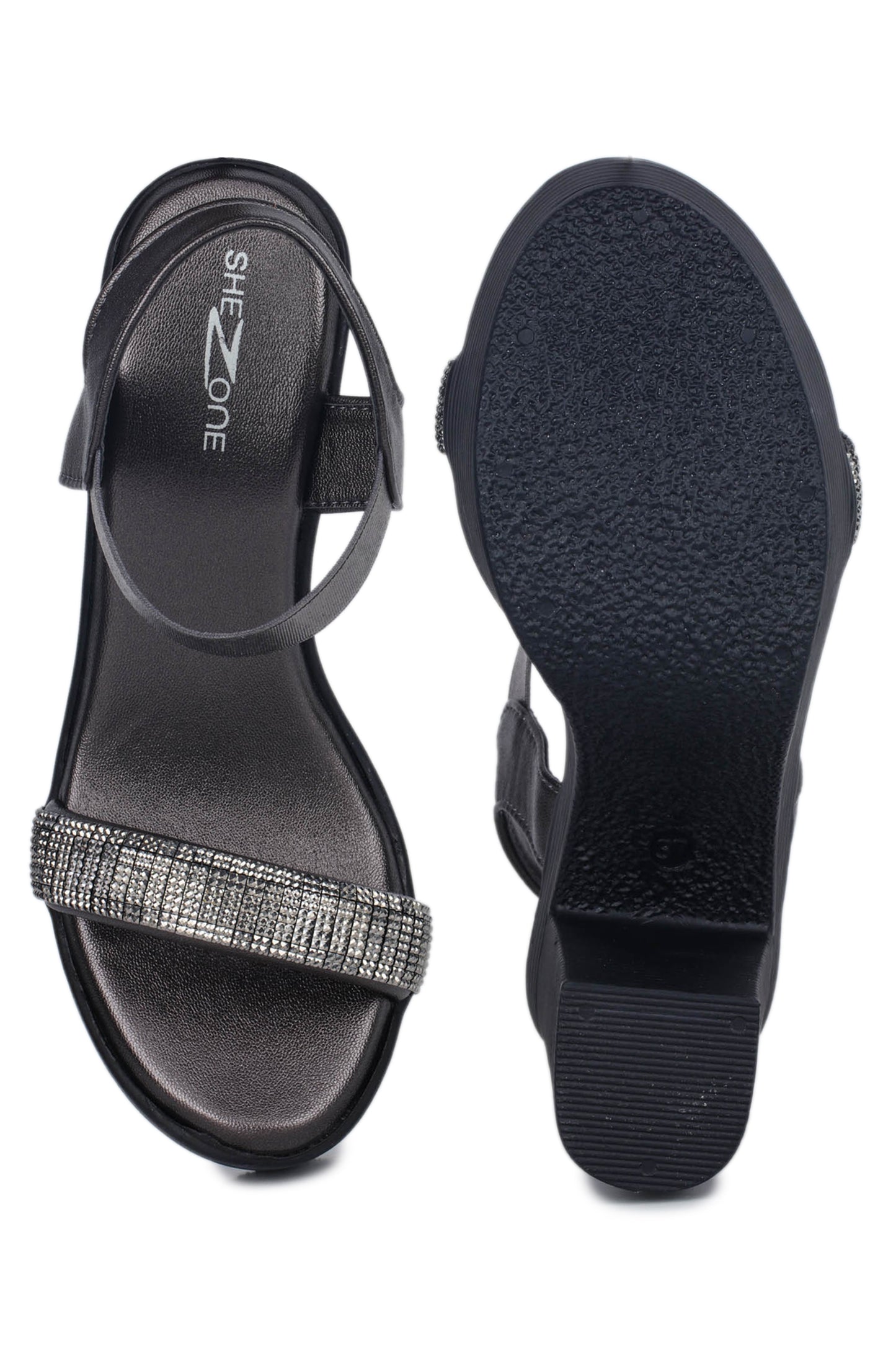 Shezone-Casual Fashion Sandals 4 Inches Block Ankle Loop Round Toe Heels