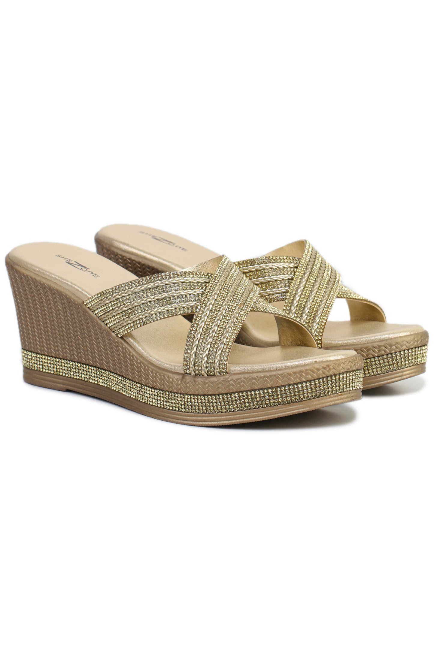 Gold Casual Wedge Open Back 3 inches Wedge Heels