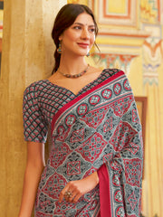 Women's Crepe Printed Designer Saree With Blouse Piece