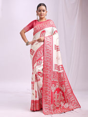 Banarasi Silk Saree with Zari Work - Wedding & Festive Traditional Saree | Temple Border & Royal Motifs | Soft & Shiny Silk Finish