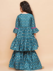 Silk blend Woven Three-Quarter Sleeves Woven Design Flared Kurta And Sharara Set