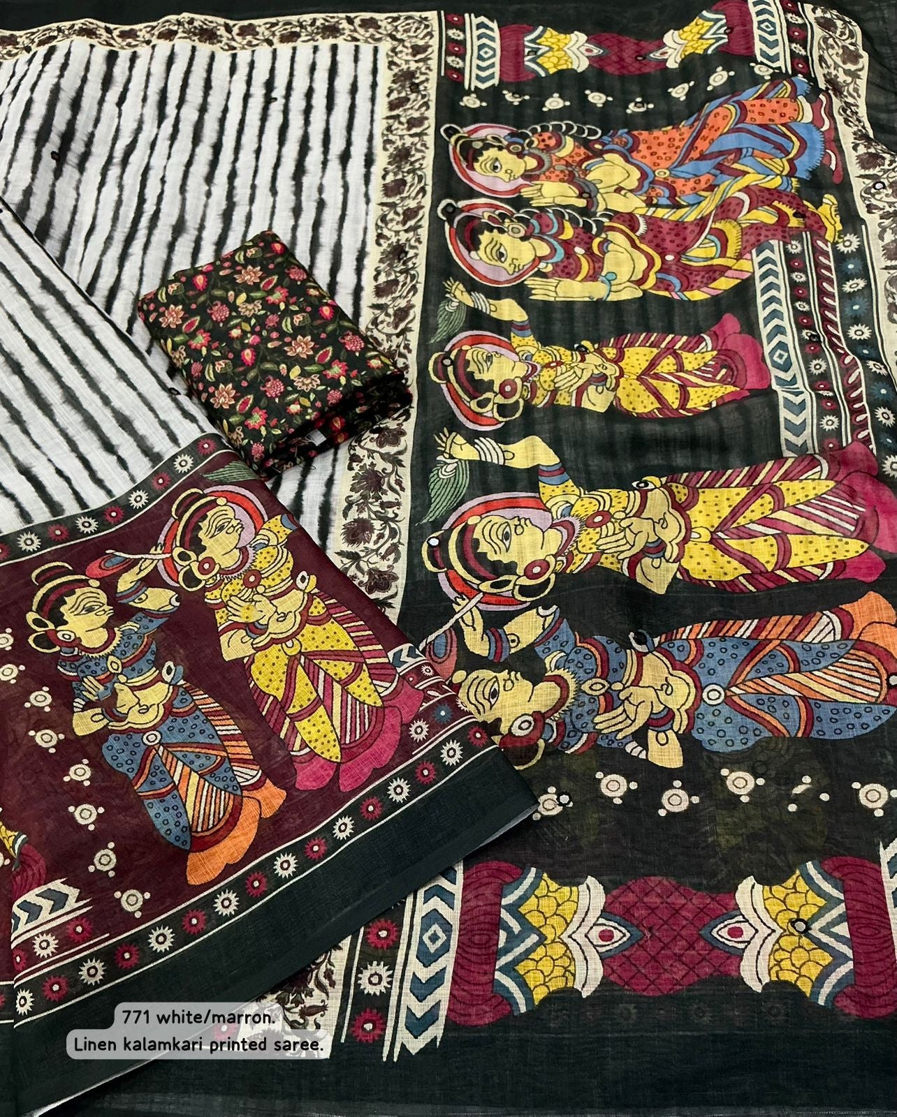 Soft linen saree with shaded style prints.