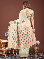 Jaquard Saree with Tassels - Radiate Soft Elegance and Timeless Beauty