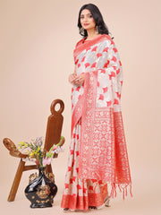 Elegant Linen Cotton Saree with Zari Woven Border and Pallu - Soft Lightweight Saree for Daily, Festive & Office Wear