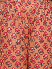 cotton Woven Three-Quarter Sleeves Floral Print Flared Kurta And Sharara Set - Peach