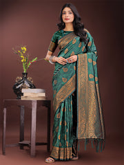 Majestic Royal Blue Banarasi Silk Saree with Golden Zari – Timeless Indian Ethnic Elegance for Weddings & Festive Occasions