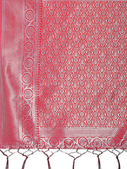 Graceful Orange & Maroon Banarasi Silk Saree with Rich Zari Woven Border – Traditional Elegance for Celebrations