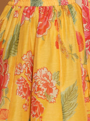 Girls Yellow Printededed Ready to wear Choli & Lehenga