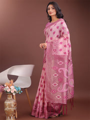 Stylish Green Linen Cotton Saree with Woven Design – Lightweight Elegance for Everyday Grace