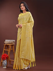 Peach Pink Linen Cotton Saree with Golden Zari Leaf Design & Elegant Pallu – Festive | Office | Daily Wear