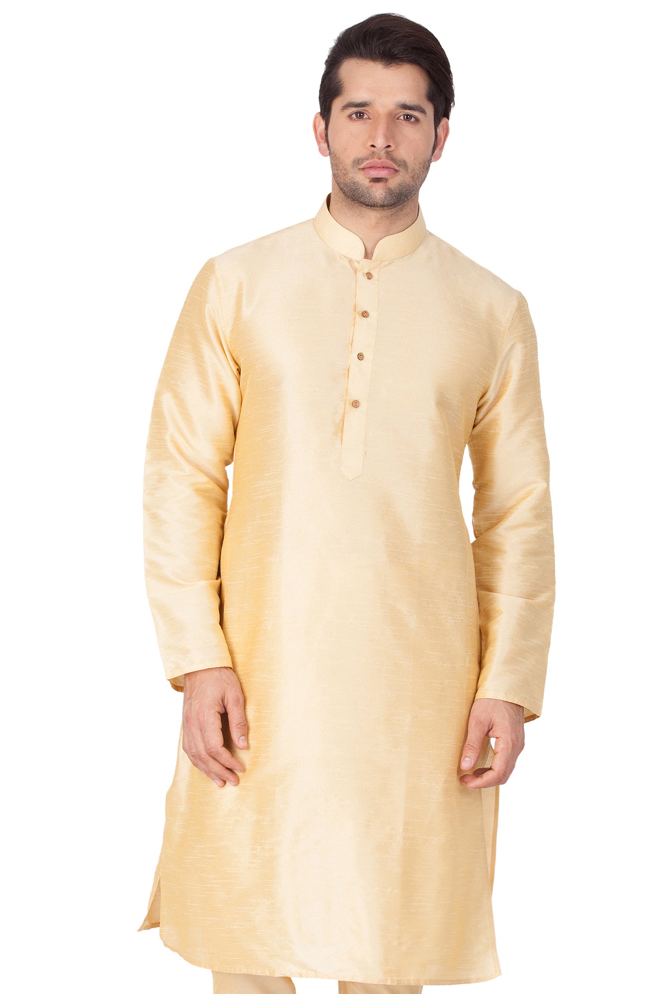Vastramay - Men's Gold Silk Blend Kurta Only
