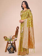 Elegant Sea Green Linen Cotton Saree with Silver Zari Border & Geometric Weave – Daily, Office & Festive Wear