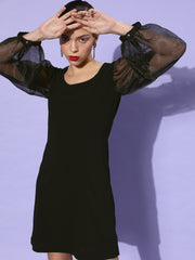 Women's Sheer Black Organza Sleeve Bodycon Dress