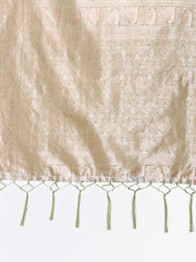 Elegant Peach Pink Linen Cotton Saree for Women – Soft Lightweight Saree with Subtle Self-Weave & Tassel Pallu