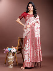 Graceful Cream & Pink Linen Cotton Saree with Rich Zari Pallu – A Touch of Royal Comfort