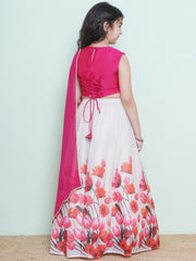 Girls Pink Mirror Work Ready to Wear Blouse & Digital Printededed Lehenga With Dupatta