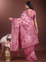 Stylish Green Linen Cotton Saree with Woven Design – Lightweight Elegance for Everyday Grace