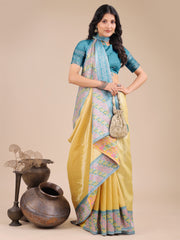 Radiant Sky Blue Silk Saree with Pink & Blue Floral Pattern – Perfect for Weddings & Festive Glamour