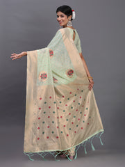 Elegant Linen Cotton Saree with Woven Pallu, Big Butta Work & Tassels - Office & Festive Wear