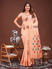 Jaquard Saree with Tassels - Radiate Soft Elegance and Timeless Beauty