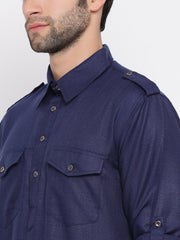 Men's Blue Cotton Blend Pathani Kurta