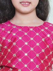 Girls Pink Mirror Work Ready to Wear Blouse & Digital Printededed Lehenga With Dupatta