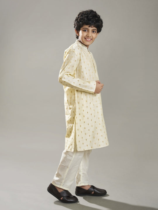 Boys off white modal booti kurta with pajama 
