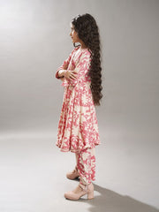 Girls Pink Angrakha Kurta with Trousers