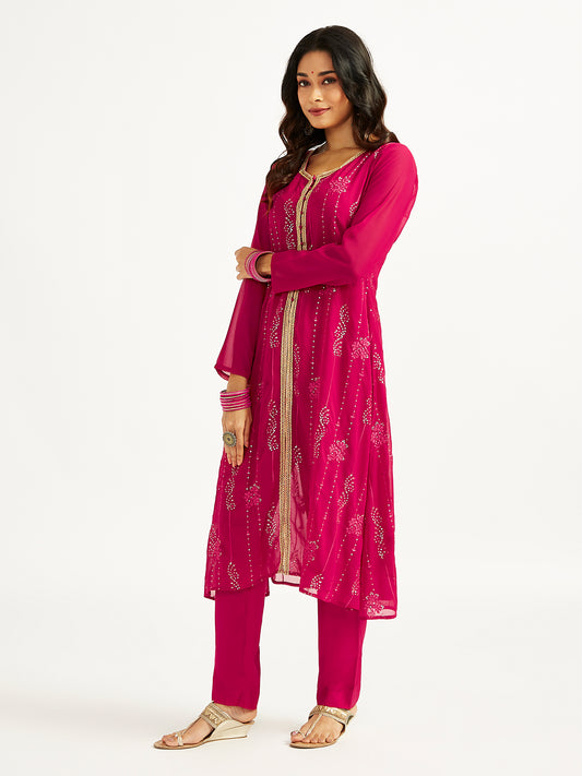 Women's Magenta Jacket Top pant Set