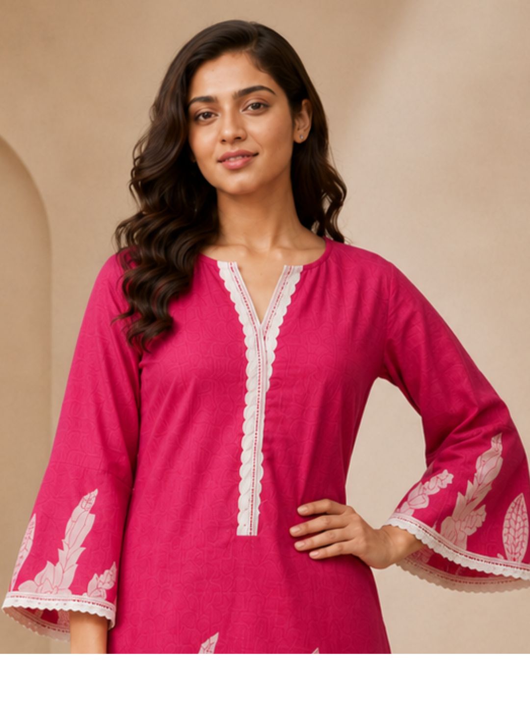 Pink Printed Cotton Straight Kurta Set