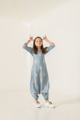 Aqua Blue Dhoti Jumpsuit Kids