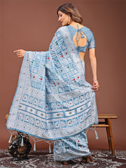 Threads of Tradition: Beige Linen Cotton Saree Woven with Stories of Grace & Heritage
