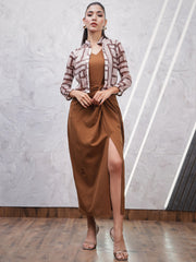 Embroidered Knotting A-Line Dress with Jacket