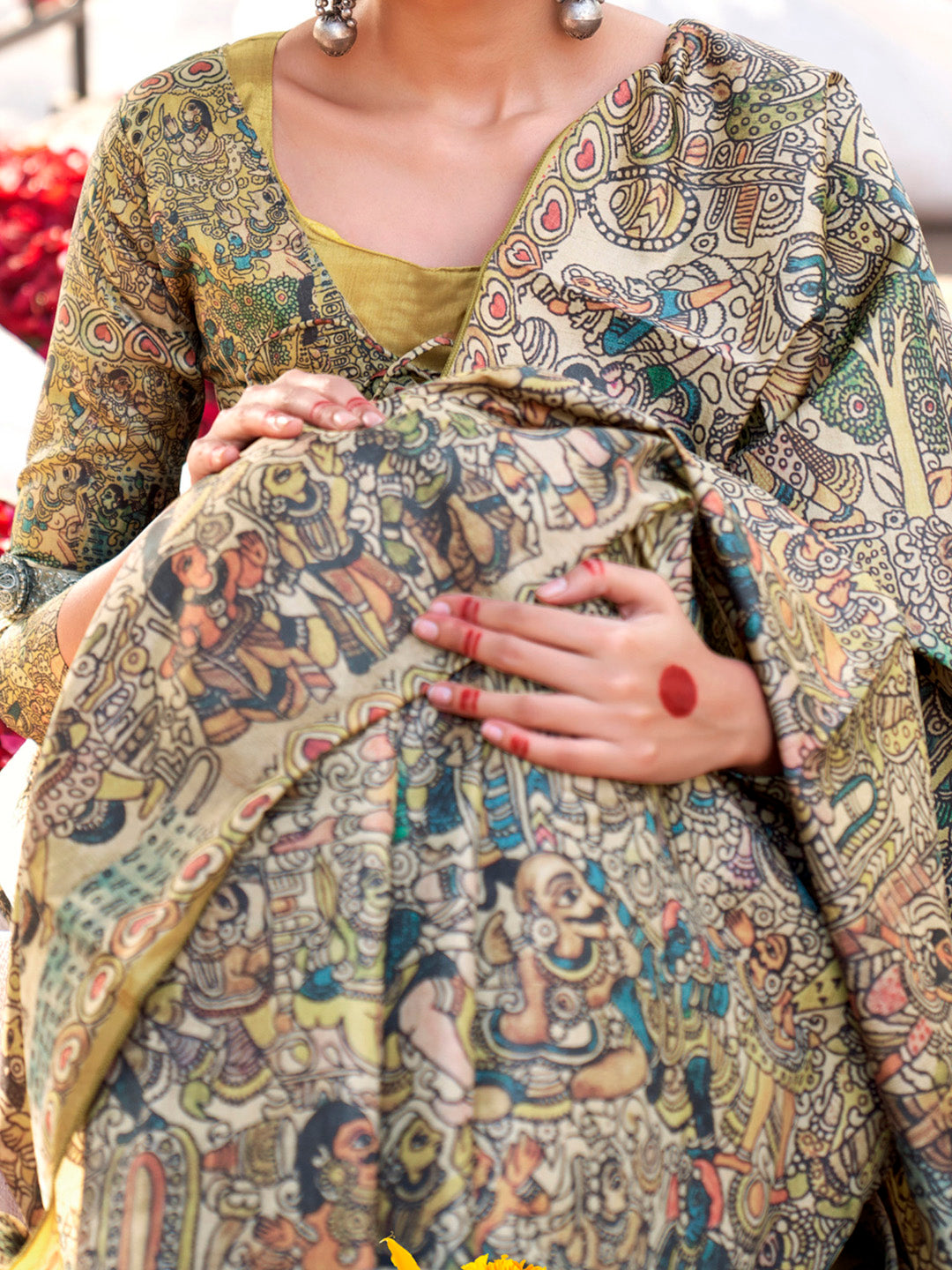 Women's Silk Blend Beige Printed Designer Saree With Blouse Piece