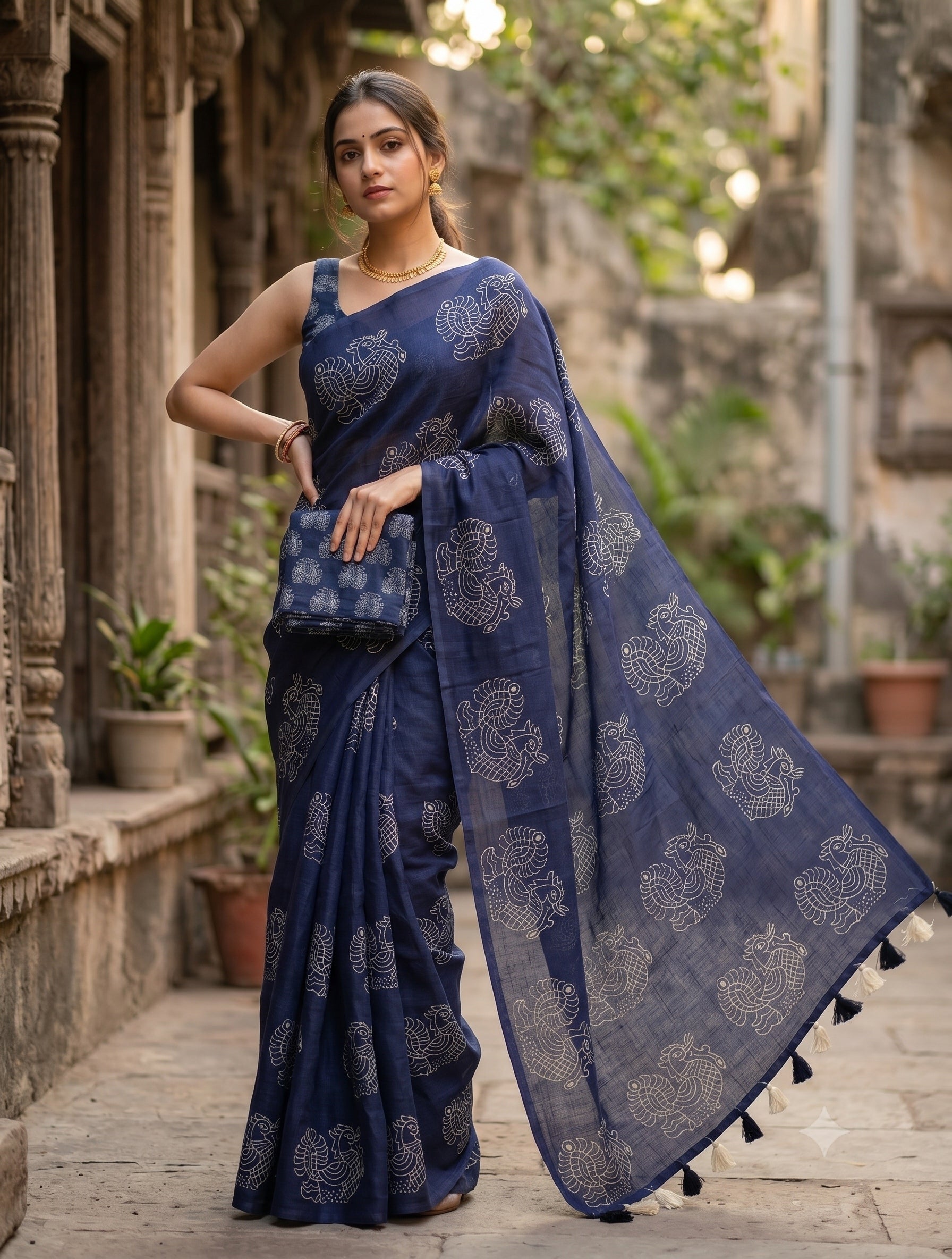 Soft linen saree with shaded style prints.