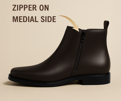 THE ASHFORD Men's Stylish Vegan Leather Chelsea Boots with Side Zipper & Elastic Panel, Square Toe Ankle Boot (Tan / Black / Brown)