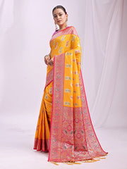 Banarasi Silk Saree with Silver Zari Border & Paisley Design - Festive Wedding Wear | Elegant Traditional Pallu | Soft Silk Finish for Women | Cultural Ethnic Saree