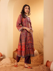 Women Pink Floral Printed  Gota Embellished  Flared Sleeve Kurta With Solid Trouser. And Dupatta