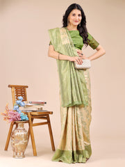 Graceful Cream and Navy Blue Silk Saree – Traditional Elegance with Royal Charm