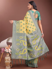 Stylish Green Linen Cotton Saree with Woven Design – Lightweight Elegance for Everyday Grace