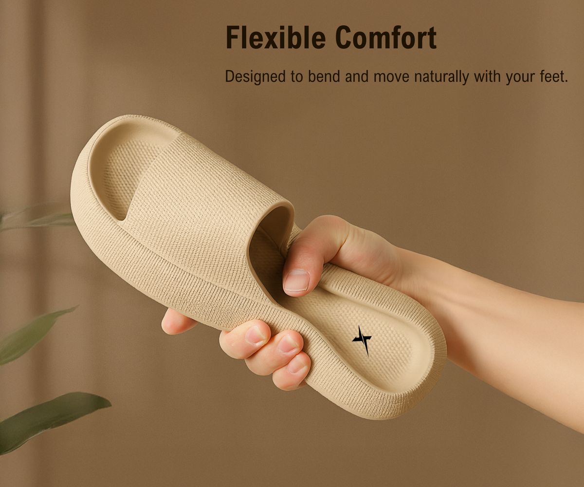 CloudFoam Pillow Slippers for Men Non Slip Quick Drying Shower Slides Bathroom Sandals  HA8201 Beige
