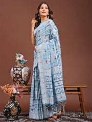 Threads of Tradition: Beige Linen Cotton Saree Woven with Stories of Grace & Heritage