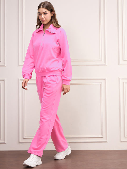 Women's Bright Pink Fleece Tracksuit Set