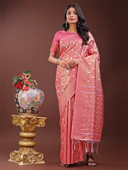 Elegant Light Green Linen Saree with Silver Zari Butta & Pallu – Daily Wear | Festive Look | Soft Feel