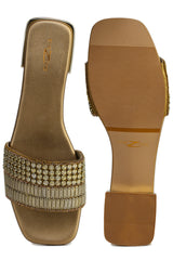 Casual Copper Open Toe Flats Square Toe Slip-On Flats