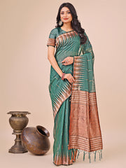 Premium Charcoal Black Linen Cotton Saree with Copper Zari Pallu & Abstract Print – Office & Festive Wear