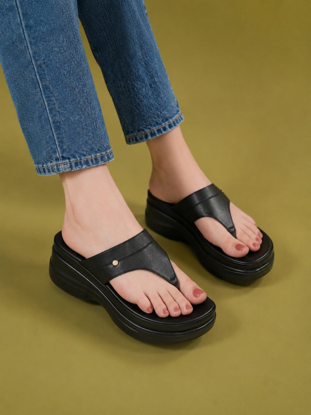Casual Fashion Open Back Wedge Sandals 1 inch Heels